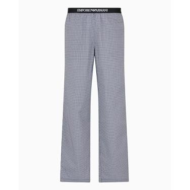Imagem de Emporio Armani Calça de pijama masculina de algodão tingido de quintal, MINI CHECK/BLACK/WHI, M, Mini xadrez/preto/branco, M
