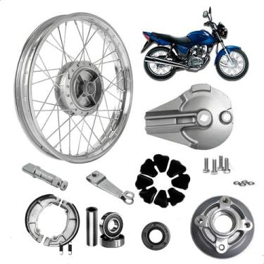 Imagem de Roda Traseira Titan Fan 150 Start Espelho + Flange/Patim/Espelho/Bucha/Rolamentos/Lona/Espaçador/Eixo/Braço/Prisioneiros