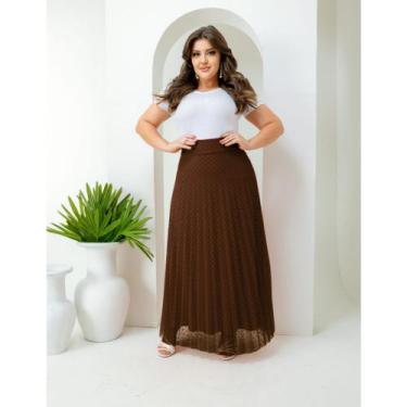Imagem de Saia Longa Plissada Tule Poá Forro Helanca Light Moda Evangélica - Jes