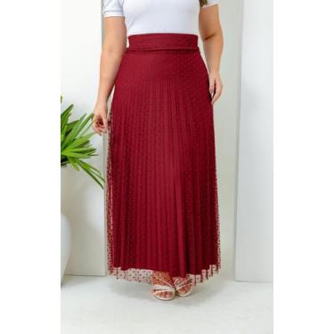 Imagem de Saia Longa Plissada Tule Poá Forro Helanca Light Moda Evangélica - Jes