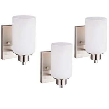 Imagem de Youroke Pacote Com 3 Luminárias Modernas Para Banheiro, 1 Luminária, Arandelas De Parede Para Ambientes Internos De Banheiro, Para Sala De Estar, Varanda, Cabeceira, Acabamento Em Níquel Escovado Co