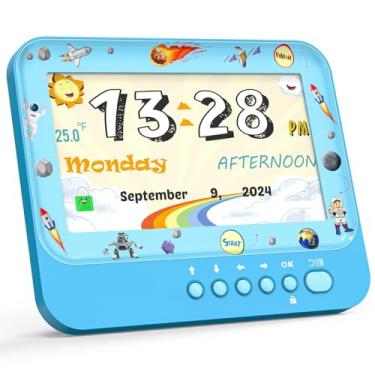 Imagem de Lemnoi Despertador Infantil De 7 Polegadas, Relógio Digital Com Cronômetro E Timer, 19 Etiquetas E 15 Alarmes, Brilho Ajustável, Decoração De Quarto (Azul)