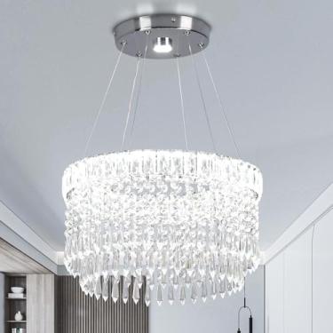Imagem de Cainjiazh Lustre De Cristal Moderno, Luminárias, Lustres De Luxo, Luminárias Pendentes, Lustres Redondos De 16" Embutidos, Iluminação De Teto Para Sala De Estar, Sala De Jantar, Quarto, Branco