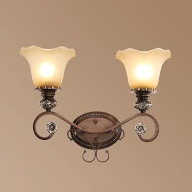 Imagem de Luminária de cabeceira em bronze antigo, estilo retrô, com base E27/26, para sala de estar, varanda, corredor e escada (49 x 33 cm)