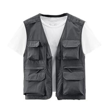 Imagem de Colete De Pesca De Caça Com Zíper De Malha Respirável Sem Mangas Masculino Com Vários Bolsos, Coletes Leves Para Fotografia Viagem E Trabalho Ao Ar Livre No Verão, Para Caminhadas, Caça(Gray,3X-Large)