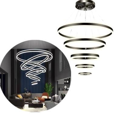 Imagem de Luminária Pendente LED Rústica 5 Aros Preto para Pé Direito Duplo