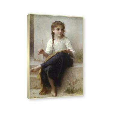 Imagem de NHLDZYH Moldura dourada champanhe. Impressões de arte William Adolphe Bouguereau - Pintura de retrato - (costura) - Pôster temático de mitologia grega - Pôster de decoração de parede vintage. 30 x 48
