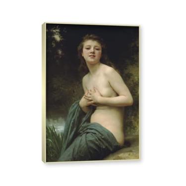 Imagem de NHLDZYH Moldura dourada champanhe. Impressões de arte William Adolphe Bouguereau - Pintura de retrato - (brisa da primavera) - Pôster temático de mitologia grega - Pôster de decoração de parede