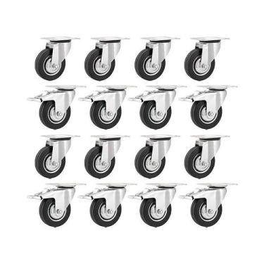 Imagem de Kit 16un rodízio giratório freio borracha preta 3" 76mm leve - VONDER