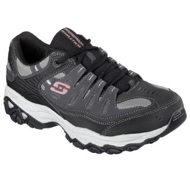 Imagem de Skechers Tênis masculino Afterburn M. Fit – cabedal de couro, palmilha de espuma viscoelástica, sola de borracha, Carvão/Preto, 38
