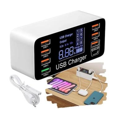 Imagem de Carregador De Mesa USB 8 Portas C/ Painel Led USB Tipo C - 8-Port Char