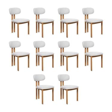 Imagem de Kit 10 Cadeiras De Jantar Tulipa Estrutura Aço Carbono Laminado Natural Com Estofado Linho Cru