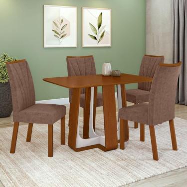 Imagem de Conjunto Sala De Jantar Mesa Easy Pop 120x80cm Tampo Mdf Com 4 Cadeiras Confort Couro Morano Avelã Frassino/off White