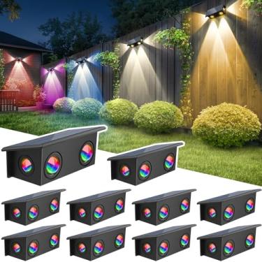 Imagem de T-SUN Luzes De Cerca Solares Para Áreas Externas, À Prova D'Água, 8 Modos Rgb E Branco Quente, Do Anoitecer Ao Amanhecer, Parede Elétrica Quintal, Pátio, Deck, Corrimão, Piscina, Pacote Com 10