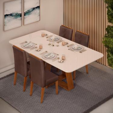 Imagem de Conjunto de Sala de Jantar 4 Cadeiras Tampo Curvo Dj Moveis Kiara Freijó Yasmin Moca