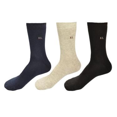Imagem de Kit 3 Meia Social Masculina Algodão Cano Alto Sem Costura - KL, ÚNICO,