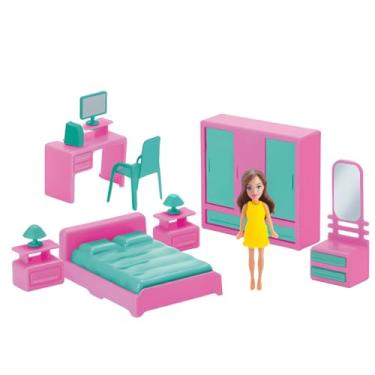 Imagem de Casinha de Boneca Infantil Judy Home com Boneca e Móveis de Quarto, Samba Toys