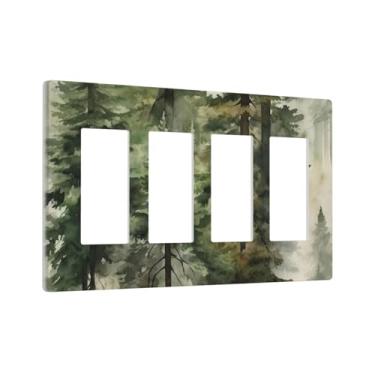 Imagem de Misty Foggy Fairy Forest Jungle 4 Gang Quad Rocker/GFCI/Decorator Light Switch Placa decorativa elétrica placa decorativa sem parafusos