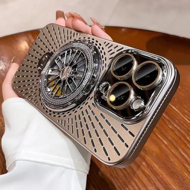 Imagem de MVVKKY para iPhone 14 Luxury Case Gyro Stand Phone Case Plating Pc Shockproof Cover (para iPhone 14/Cinza)