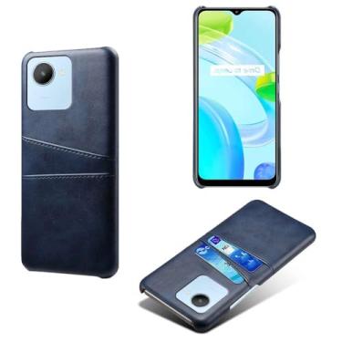 Imagem de Capas Compatível com OPPO Realme C30 4G,tampa protetora de couro falso,design de saco de cartão com 2 fendas de cartão atrás,proteção anti-impressão digital e anti-gota-Blue