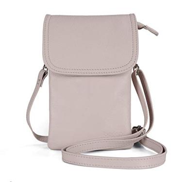 Imagem de befen Bolsa transversal feminina de couro legítimo, bolsa transversal para celular, zíper prateado, Bege claro e rosa, P
