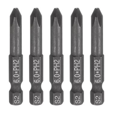 Imagem de HARFINGTON 5 peças de chave de fenda Phillips número 2 PH2 1/10.2 cm, haste sextavada, 50 mm de comprimento, haste de 0,6 cm, brocas magnéticas, chave de fenda S2 de aço, ferramenta elétrica, preta