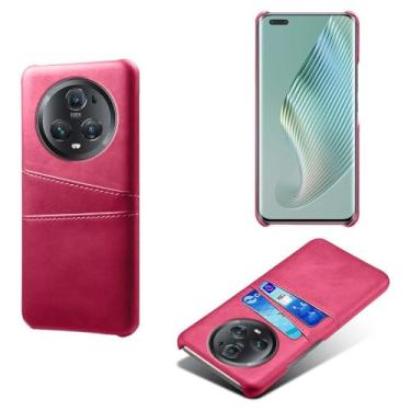 Imagem de Capas Compatível com Honor Magic 5 Pro,Caso de couro PU-Tampa de telefone a prova de choque com 2 slots de cartão,Proteção anti-impressão digital e anti-gota-Rose Red