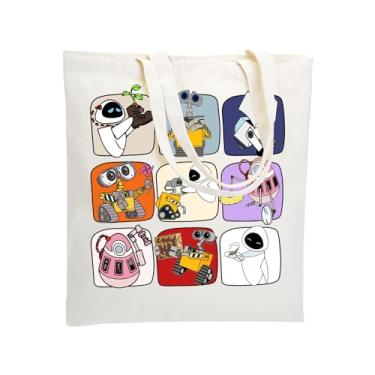 Imagem de WZJHCL Wall-E Sacola de parede e filme sacola de compras Eve reutilizável supermercado sacola de compras robô filme bolsa de ombro, Sacola de robô, Large