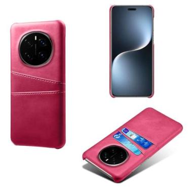 Imagem de Capas Compatível com Honor Magic7 Pro,Caso de couro PU-Tampa de telefone a prova de choque com 2 slots de cartão,Proteção anti-impressão digital e anti-gota-Rose Red