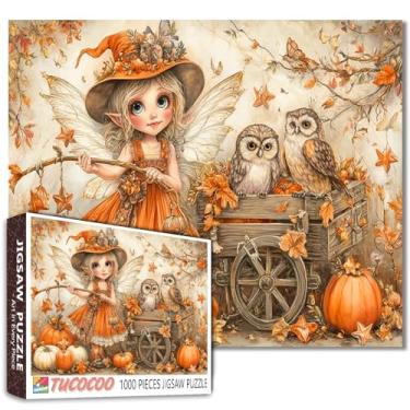Imagem de Quebra-cabeça de fada do outono de 1000 peças para adultos abóboras e corujas caprichoso outono floresta quebra-cabeça fantasia floresta quebra-cabeça para jogos em família aconchegante outono