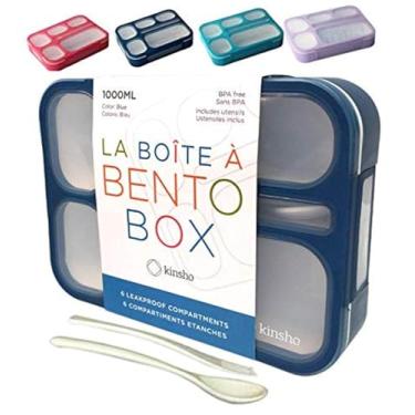 Imagem de kinsho Lancheira infantil Bento, recipientes à prova de vazamento para meninos e meninas adultos com 6 compartimentos – escola, creche, recipiente de controle de porção de planejamento de refeições