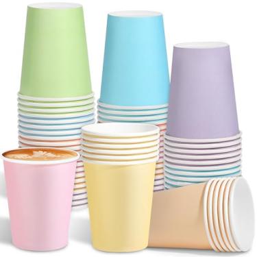 Imagem de Kochorie 72 peças de copos de papel arco-íris pastel 255 g copos de papel descartáveis de café copo de festa multicolorido copo de bebida para casamento, aniversário, festa de férias, faça você mesmo