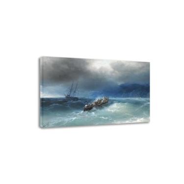 Imagem de Pintura famosa em tela - Tempestade no Mar Negro - Impressão em tela de arte de parede - Reprodução clássica - Pôster para sala de estar, decoração de casa, 50 x 75 cm, moldura interna