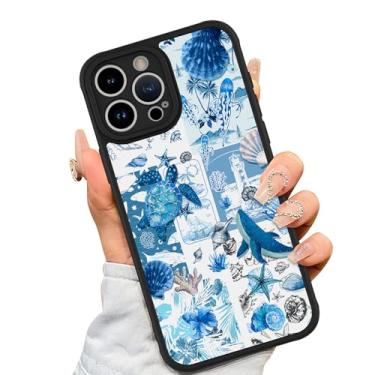 Imagem de AIGOMARA Capa para iPhone 15 Pro Max [compatível com MagSafe] design padrão de colagem de tartaruga azul concha oceano para mulheres meninas homens TPU macio hack PC traseira à prova de choque capa