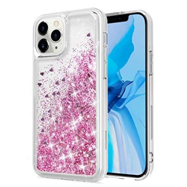 Imagem de WORLDMOM compatível com capa para iPhone 12 e iPhone 12 Pro, capa protetora de TPU (poliuretano termoplástico) brilhante flutuante com líquido brilhante colorido glitter cachoeira de 6,1 polegadas, ouro rosa