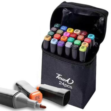 Imagem de Kit Estojo Canetinhas Ponta Dupla Marcador Permanente Touch 24,48,60, 