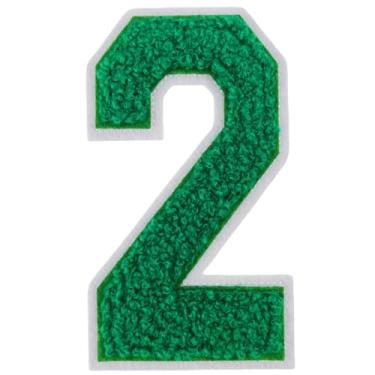 Imagem de 1 peça de adesivos de números de chenille verde de 10 cm, adesivos de ferro para chapéus, bolsas, mochilas, jeans, par com letras universitárias grandes iniciais, acessórios DIY (verde 2)