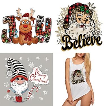 Imagem de Adesivos de Natal com ferro em decalques de transferência de Papai Noel Alce gnomo Floco de neve Adesivos de prensa térmica Ferro em remendos para roupas Camiseta Sacos Capa de almofada Costurar Decorações