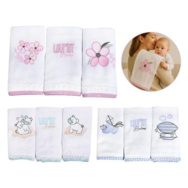 Imagem de Kit 3 Fraldas Pano Grande Bordadas Com Bainha Enxoval 70x68cm Algodão 