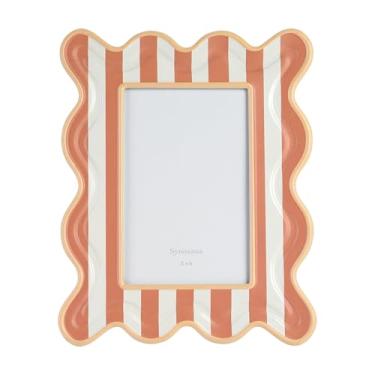 Imagem de Synovana Porta-retrato listrado ondulado 10 x 15 cm – laranja e creme com acabamento fosco, exibição de fotos de mesa – Moldura decorativa alegre para mesa, prateleira ou presente