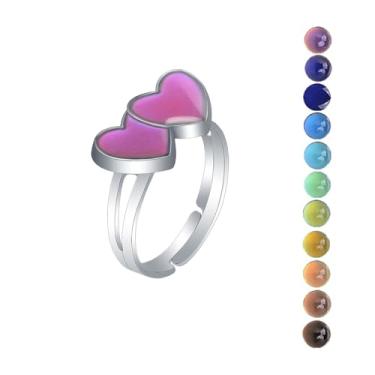 Imagem de AINILOVE Anéis de humor femininos luminosos que mudam de cor, anel de humor com cristais de pedra preciosa dinossauro/tartaruga/borboleta/paz/coração/girassol/golfinho/unicórnio, presentes de festa de