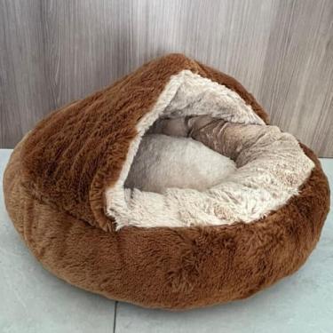 Imagem de CAMINHA PET NUVEM COBERTA FECHADA PELUCIADA CAMA CASINHA TOCA DONUT FUNDO ANTIDERRAPANTE COM COBERTURA QUENTINHA CACHORROS E GATOS IGLU QUALIDADE PREMIUM 50CM TAM M (CHOCOLATE)