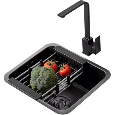 Imagem de Pia De Cozinha De Aço Inoxidável Preto Pia De Bar Pia Quadrada Pequena Pia Embutida Torneira Preta Acessórios Completos, One Color, 46x43x21cm