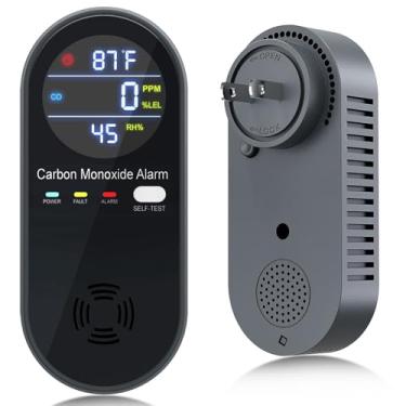 Imagem de Detectores de monóxido de carbono conectados, detector portátil WESHLGD de monóxido de carbono para viagens, plugue de alarme de CO 3 em 1 com visor em tempo real (CO, temperatura, umidade) e alarme
