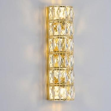 Imagem de chandiry Arandela de parede de cristal dourado de 6 camadas, luminária de parede moderna para penteadeira de banheiro, escada, cozinha, sala de estar, quarto, corredor