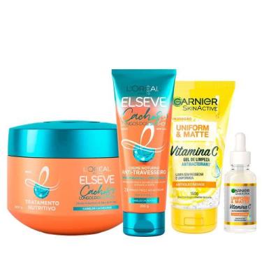 Imagem de Garnier + Elseve Cachos Kit  Gel de Limpeza Facial + Sérum Facial + Cr