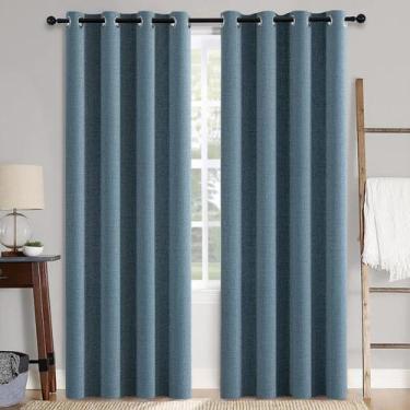 Imagem de Cortinas MIULEE, textura de linho, 100% blackout, azul empoeirado, 132