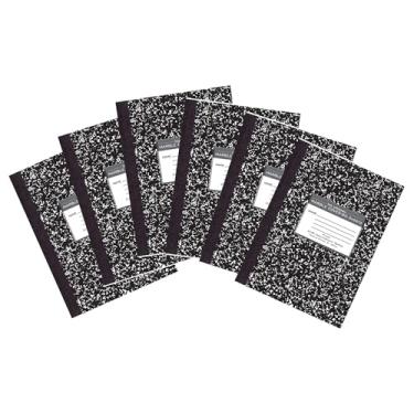 Imagem de Roaring Spring Cadernos de composição, pacote com 6, 26 x 19,8 cm, simples, sem pautas, 80 folhas, papel branco premium de 9 kg, feito com orgulho nos EUA, capas de mármore preto de placa rígida