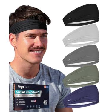 Imagem de Bandanas esportivas para homens e mulheres (pacote com 5) faixas de cabeça para treino e corrida com absorção de suor – Faixa de suor para exercícios, basquete, tênis, ciclismo, ioga