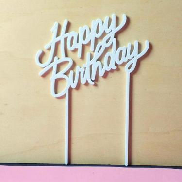 Imagem de Topo De Bolo Happy Birthday, Feliz Aniversário, Decoração - Toque 3D, 